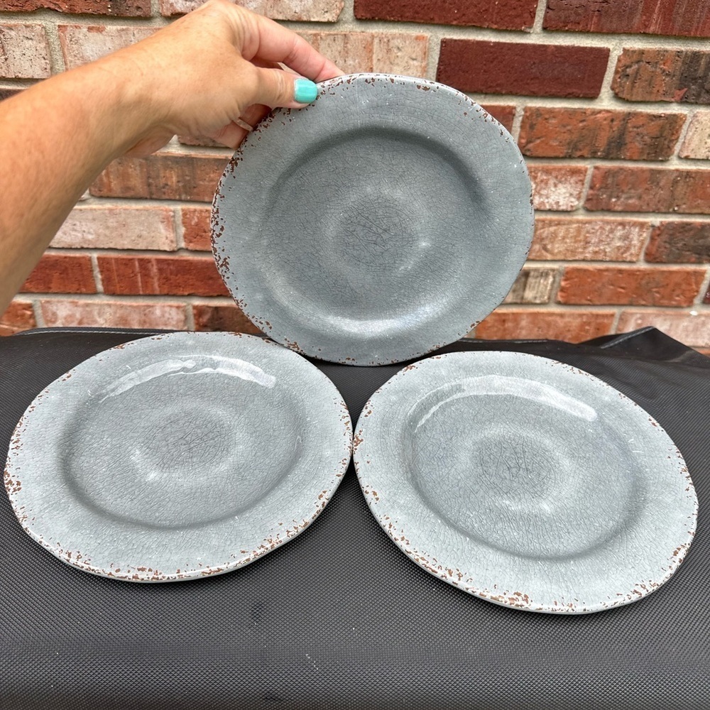 Pier 1 Imports Melamine Carmelo  Gray‎ Crackle 8 1/2" Salad Luncheon Plates 3